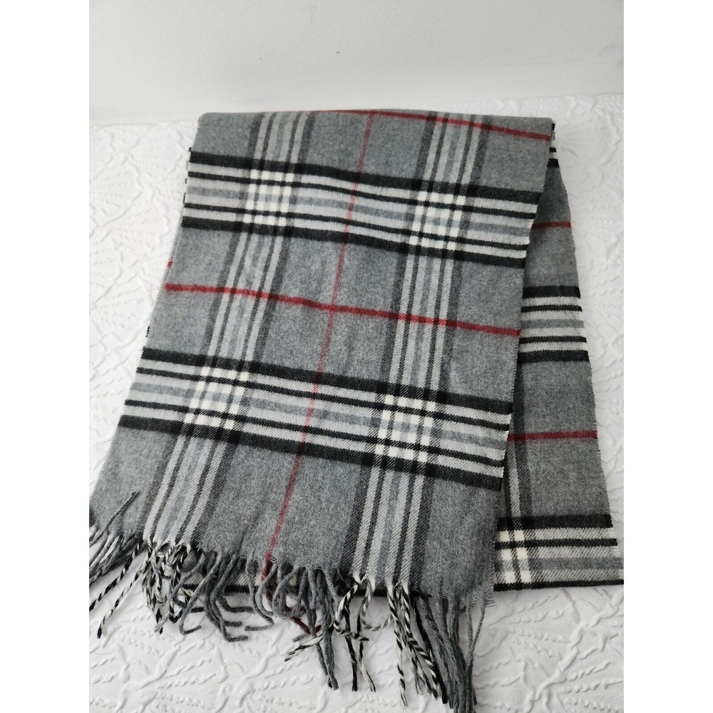 Cashmink Scarf Shawl Wrap Made in Germany 12" x 72" Grey Unisex Multicolor Plaid